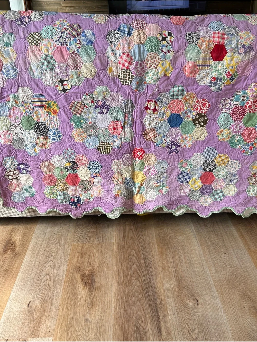 Vintage Handmade Grandmother’s Flower Garden Quilt